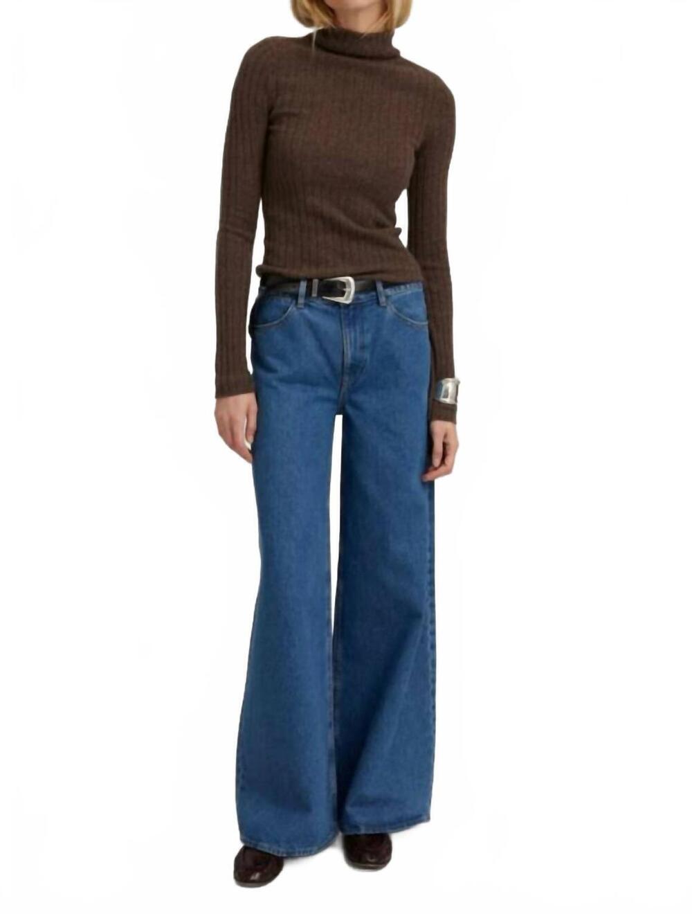 NEW SPRWMN coco wide leg denim jeans in mid blue
